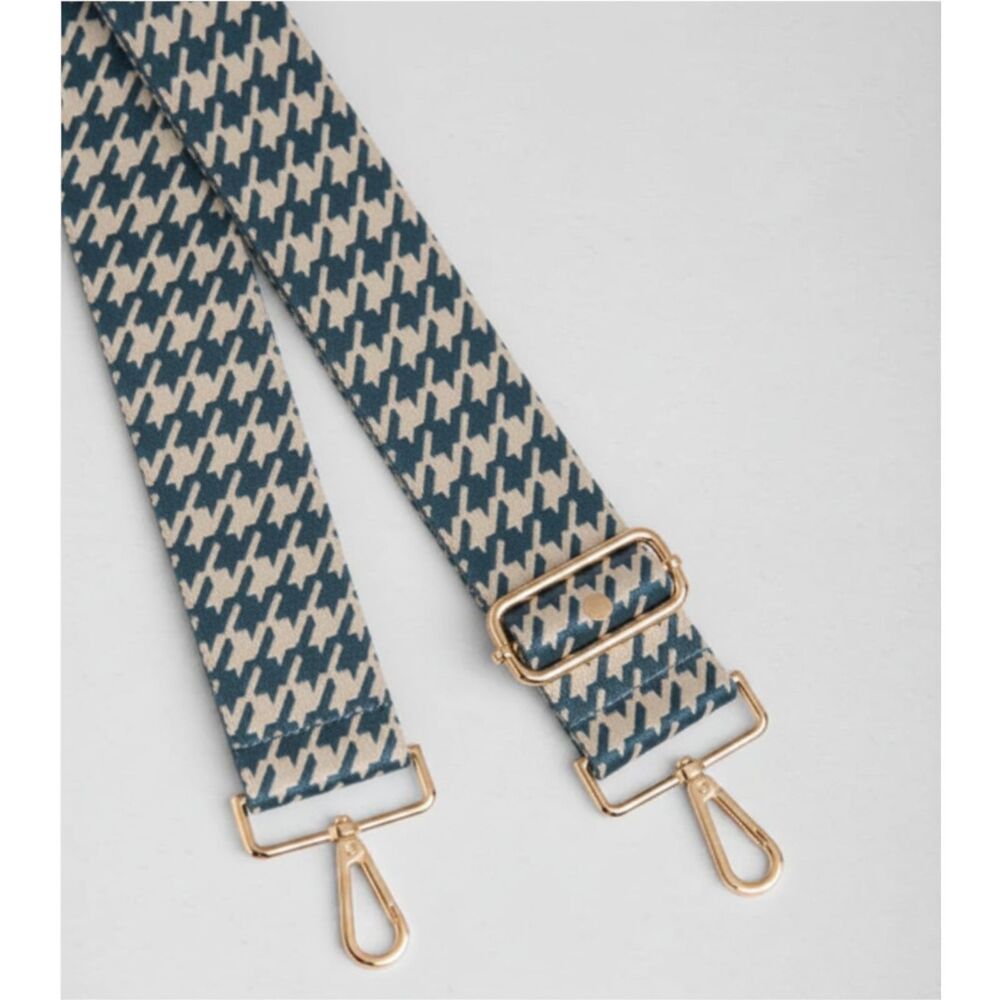 Rare Pom Pom London Nordic Blue Houndstooth Purse/Bag Strap Discontinued NWT